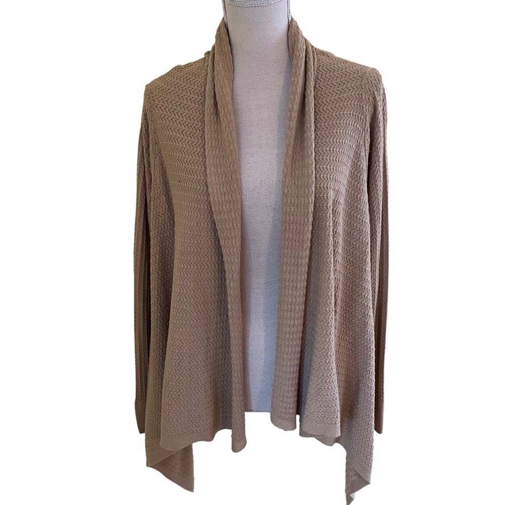 Talbots Tan Open Weave Open Front Long Sleeve Cardigan SP